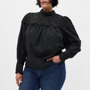 GAP WOMENS BLACK EYELET BLOUSE MOCK NECK XL TALL NEW WITH TAGS